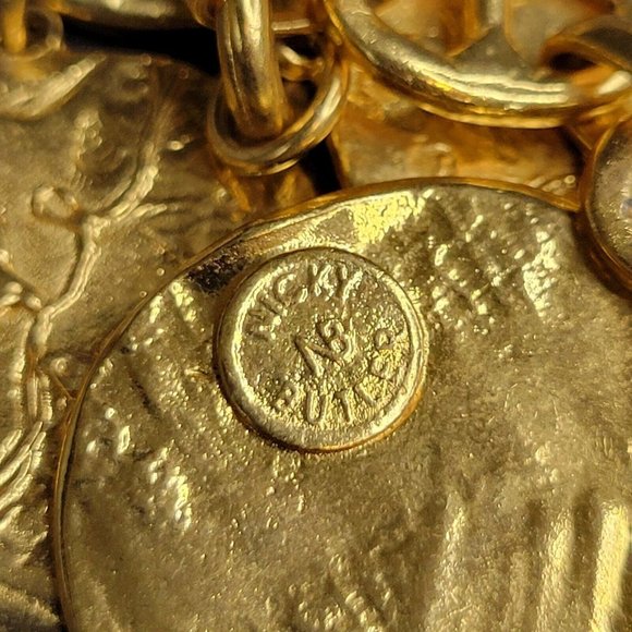 Nicky Butler Gold Tone Anchor Chain Necklace Medallion Coin Pendant 20" - Picture 8 of 8